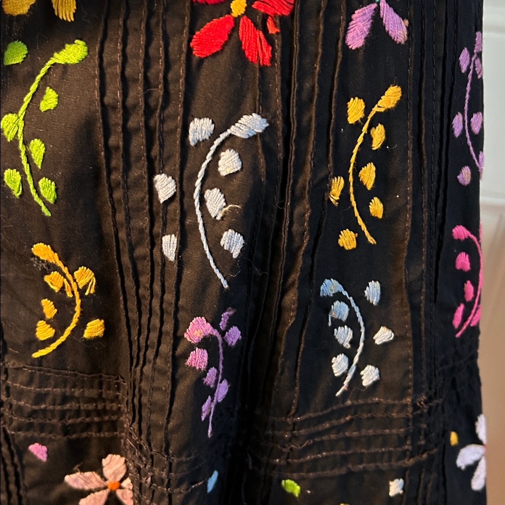 70’s Mexican multicolored embroidered floral sleeveless dress small black - Picture 5 of 8